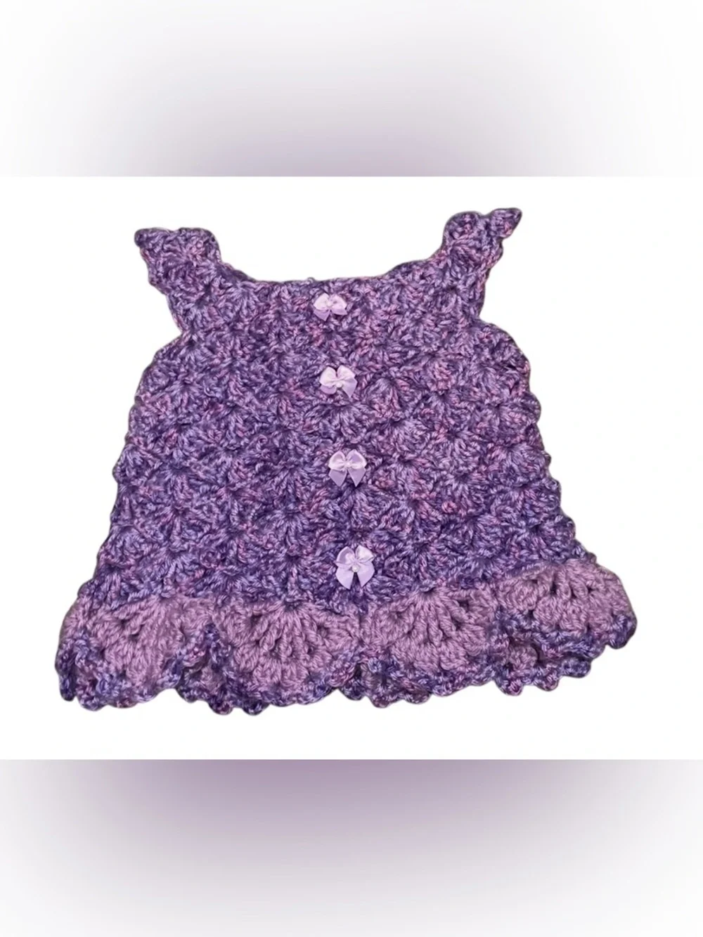 Handmade Purple Crochet Baby Vest with Bow Buttons